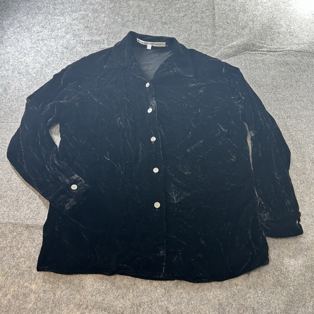 Vintage Flatiron Workshop Shirt Womens Small (1) Velvet Velour Button Blouse Y2K